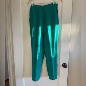 VINTAGE INFO 100% Silk Tapered Pants in Emerald Green